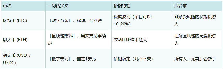 比特币以太币和稳定币差异对比